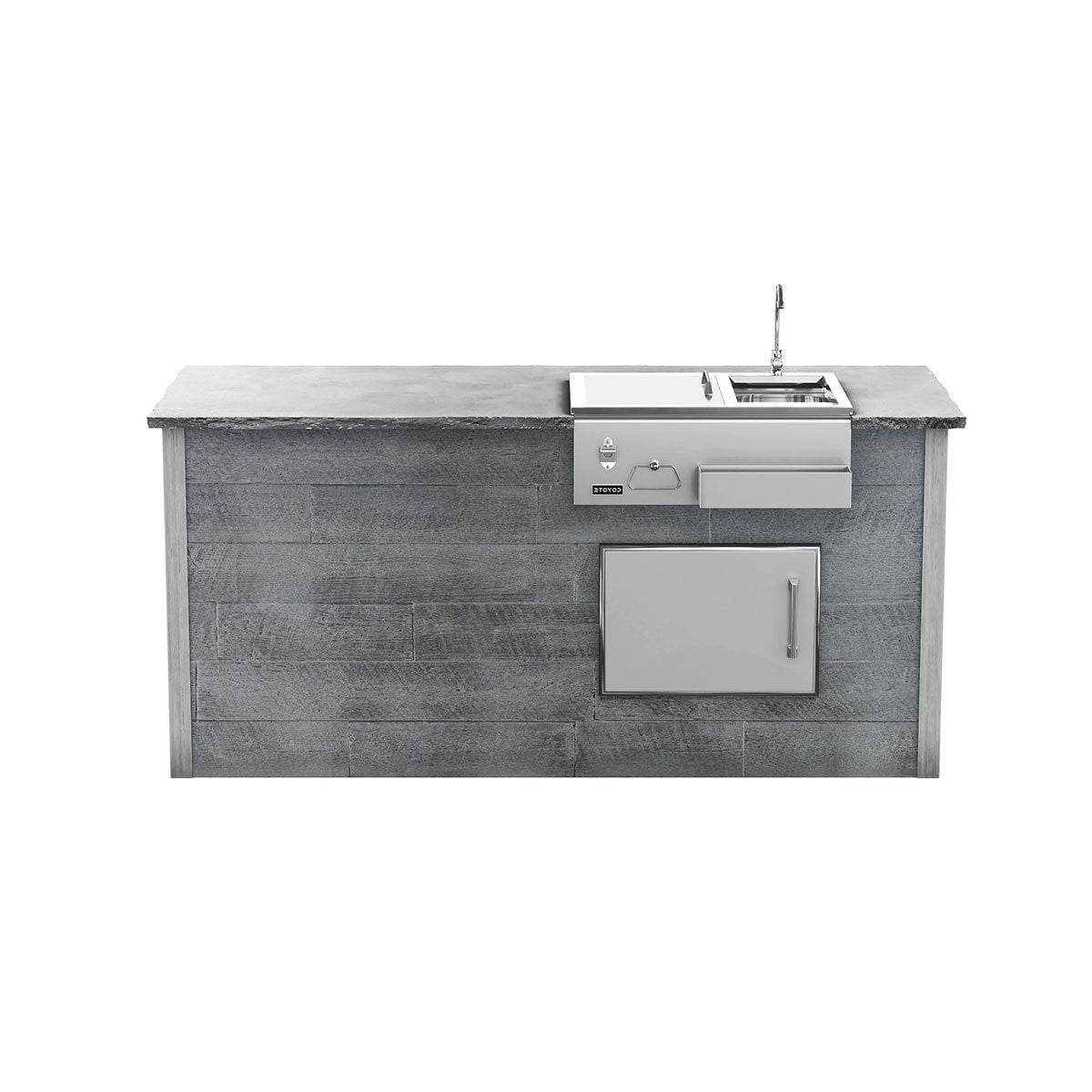 Coyote RTA 8ft Gray Weathered Wood Refreshment Bar Island on Right