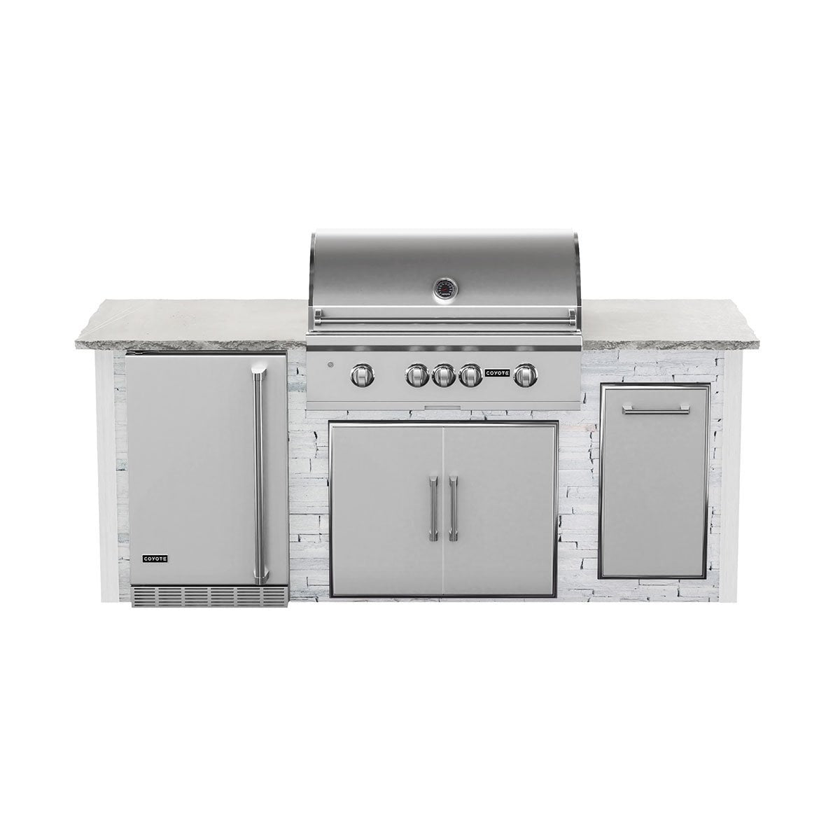 Coyote RTA 8ft White Stacked Stone Premium Grill Island With Refrigeration