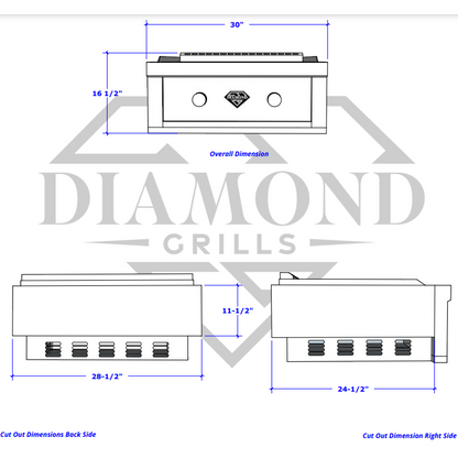 Diamond Grill BBQ 30" Stainless Steel Liquid Propane 2-Burner Griddle