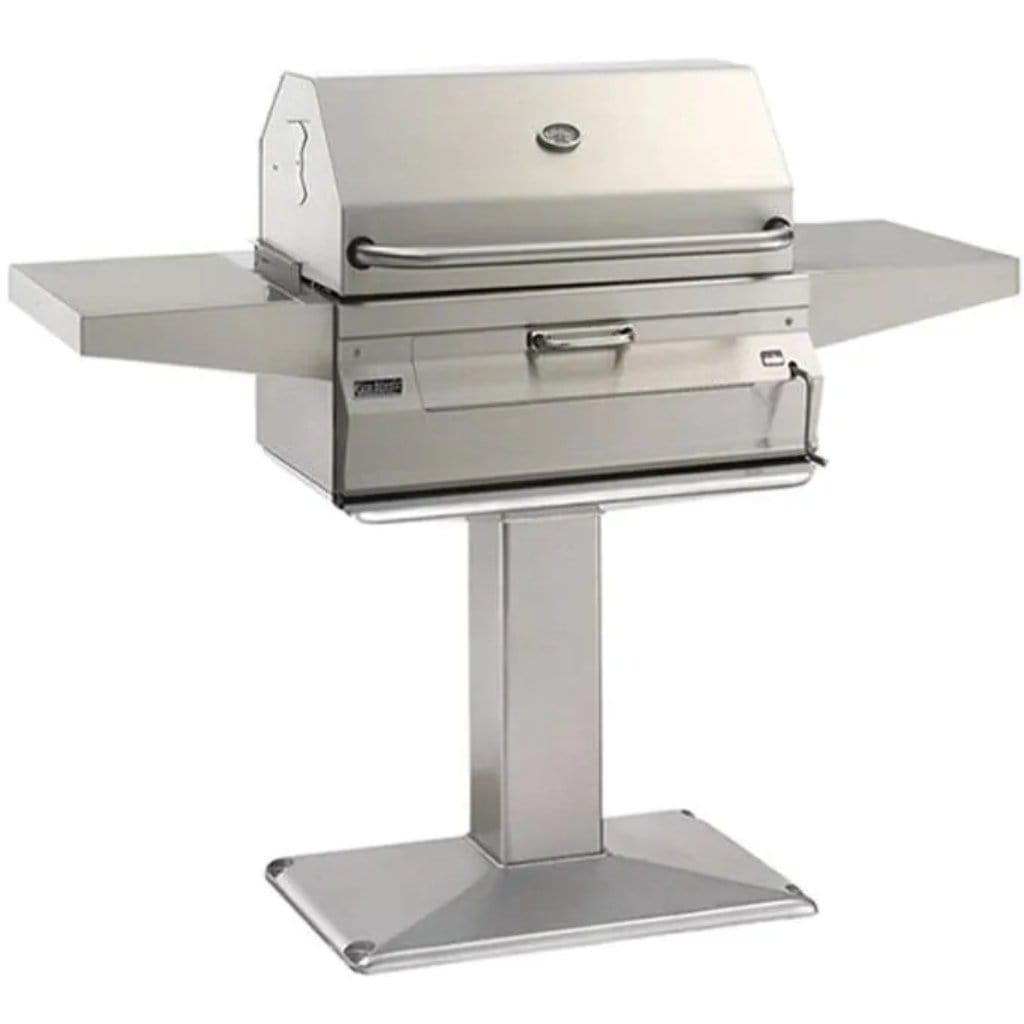 Fire Magic 24" 22-SC01C-P6 Legacy Charcoal Grill On Patio Post w/ Analog Thermometer