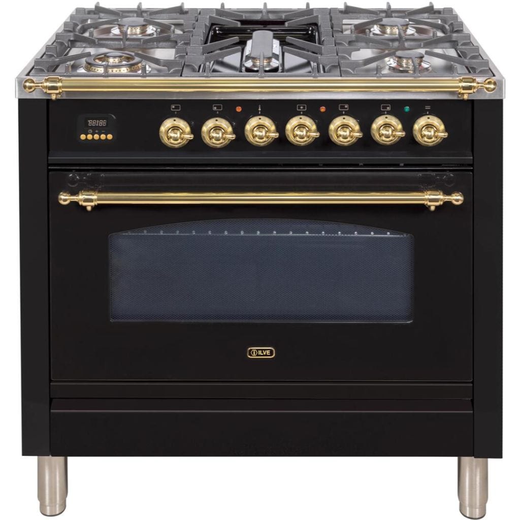 ILVE 36” 5-Burners Nostalgie Series Freestanding Single Oven Gas Range and Griddle with Trim