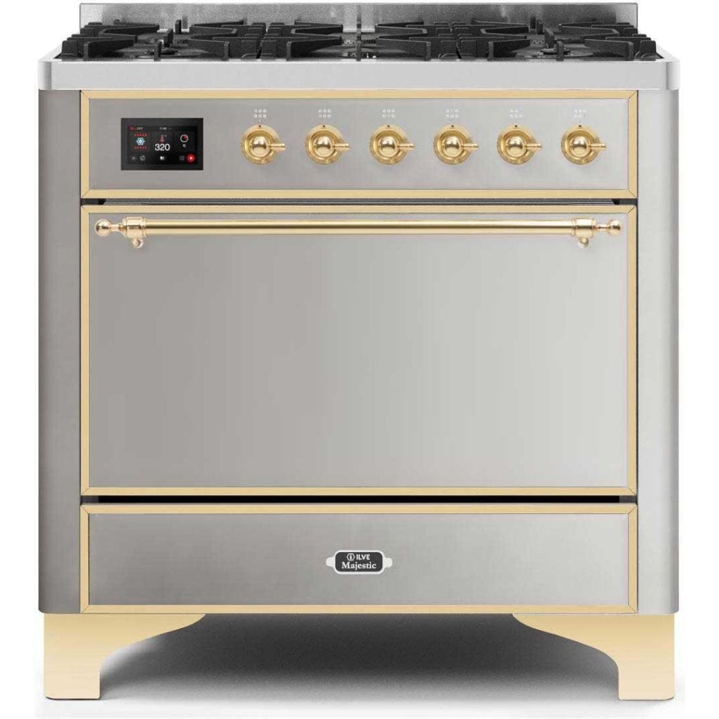 ILVE 36" 6 Sealed Burners Majestic II Series Freestanding Duel Fuel Single Oven Natural Gas Range