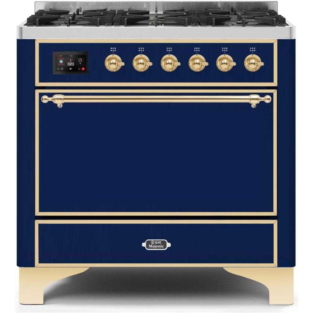 ILVE 36" 6 Sealed Burners Majestic II Series Freestanding Duel Fuel Single Oven Natural Gas Range