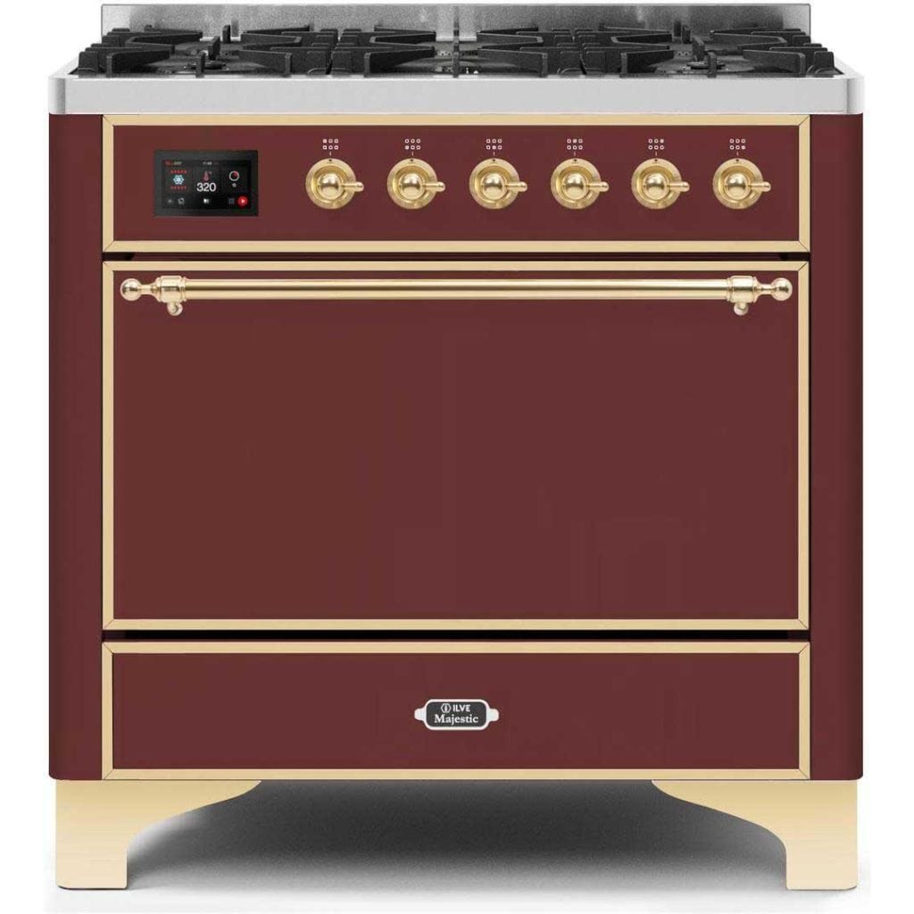 ILVE 36" 6 Sealed Burners Majestic II Series Freestanding Duel Fuel Single Oven Natural Gas Range