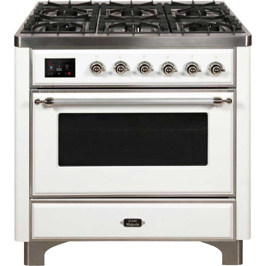 ILVE 36" 6 Sealed Burners Majestic II Series Freestanding Duel Fuel Single Oven Natural Gas Range