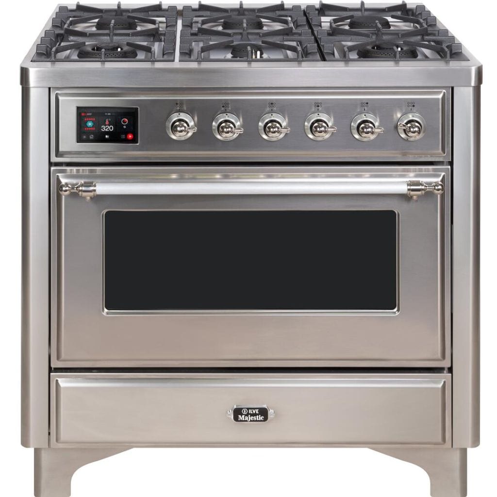 ILVE 36" 6 Sealed Burners Majestic II Series Freestanding Duel Fuel Single Oven Natural Gas Range