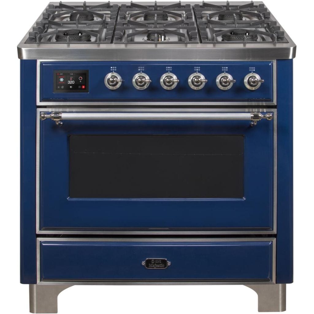 ILVE 36" 6 Sealed Burners Majestic II Series Freestanding Duel Fuel Single Oven Natural Gas Range