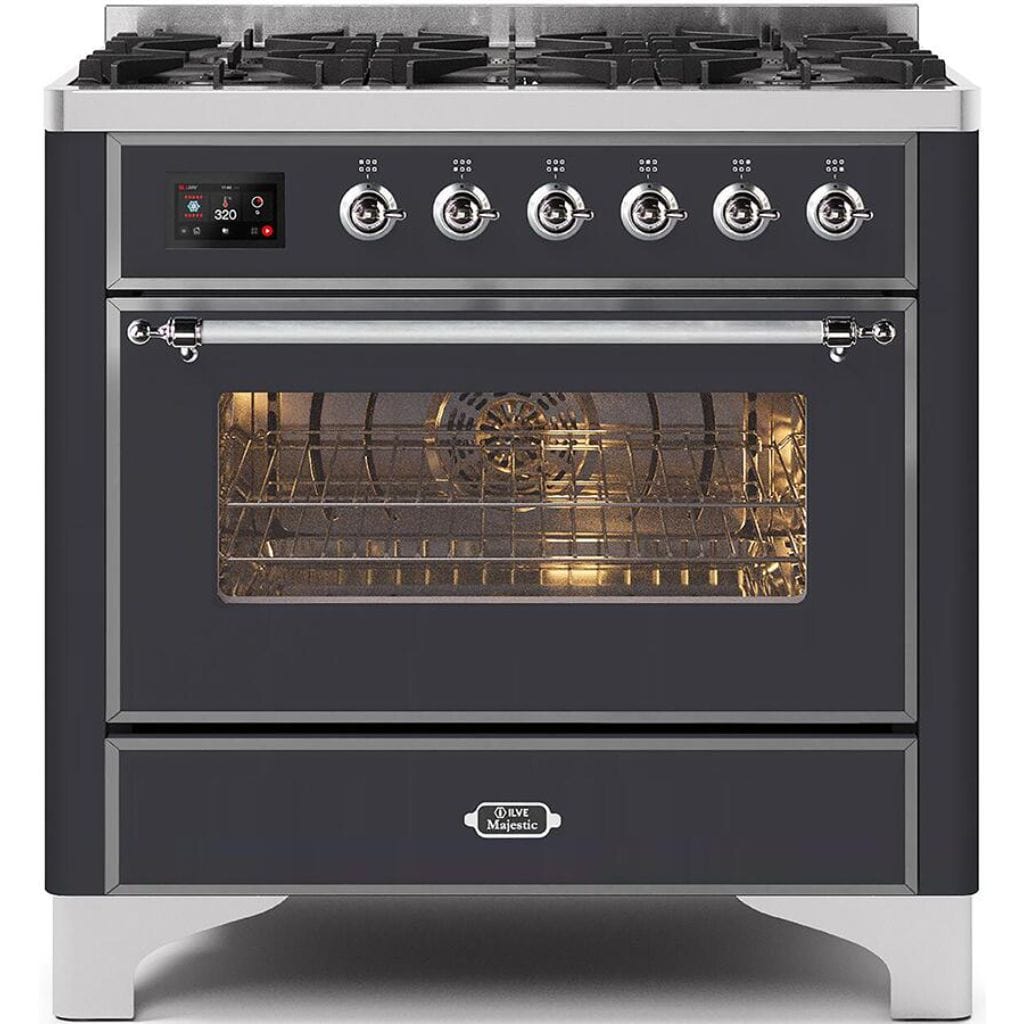 ILVE 36" 6 Sealed Burners Majestic II Series Freestanding Duel Fuel Single Oven Natural Gas Range