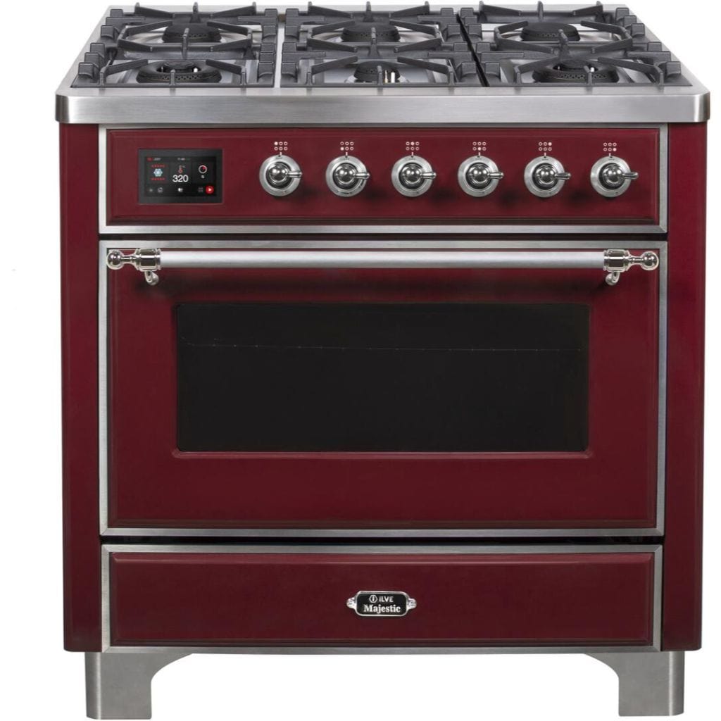 ILVE 36" 6 Sealed Burners Majestic II Series Freestanding Duel Fuel Single Oven Natural Gas Range