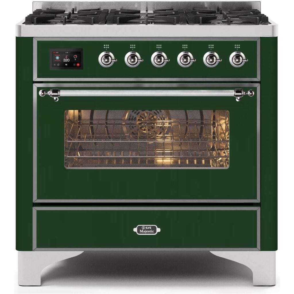 ILVE 36" 6 Sealed Burners Majestic II Series Freestanding Duel Fuel Single Oven Natural Gas Range