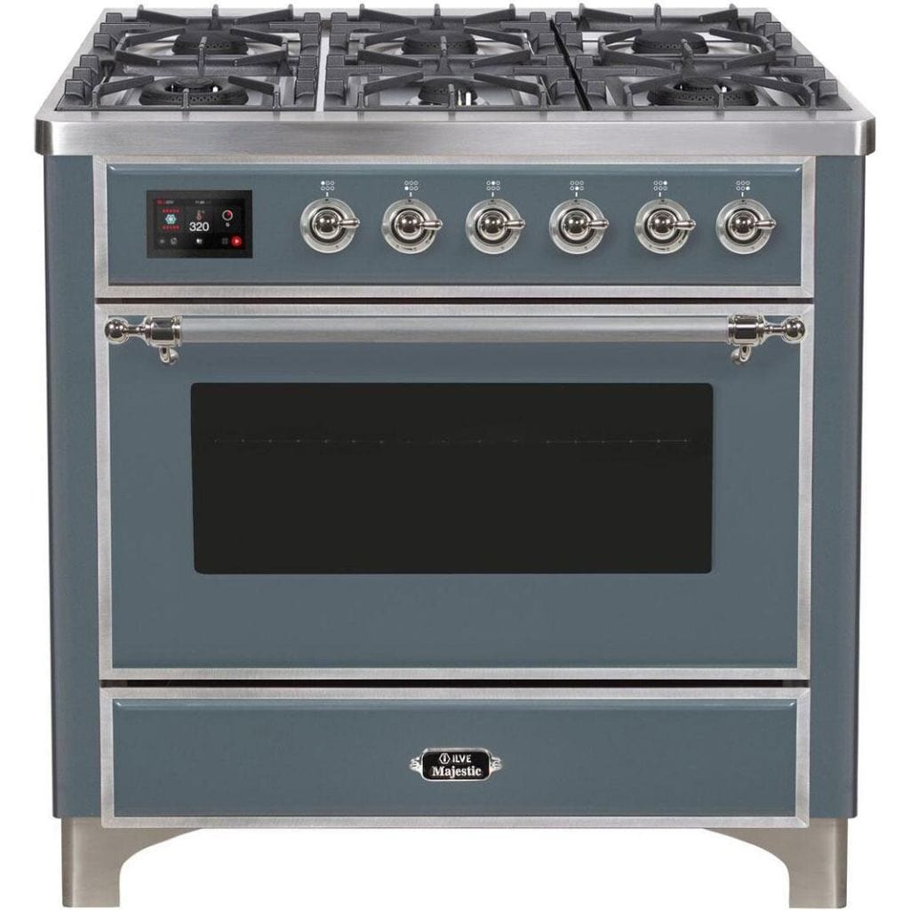 ILVE 36" 6 Sealed Burners Majestic II Series Freestanding Duel Fuel Single Oven Natural Gas Range