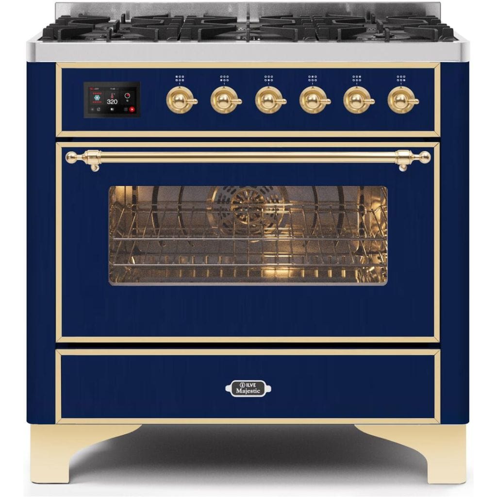 ILVE 36" 6 Sealed Burners Majestic II Series Freestanding Duel Fuel Single Oven Natural Gas Range