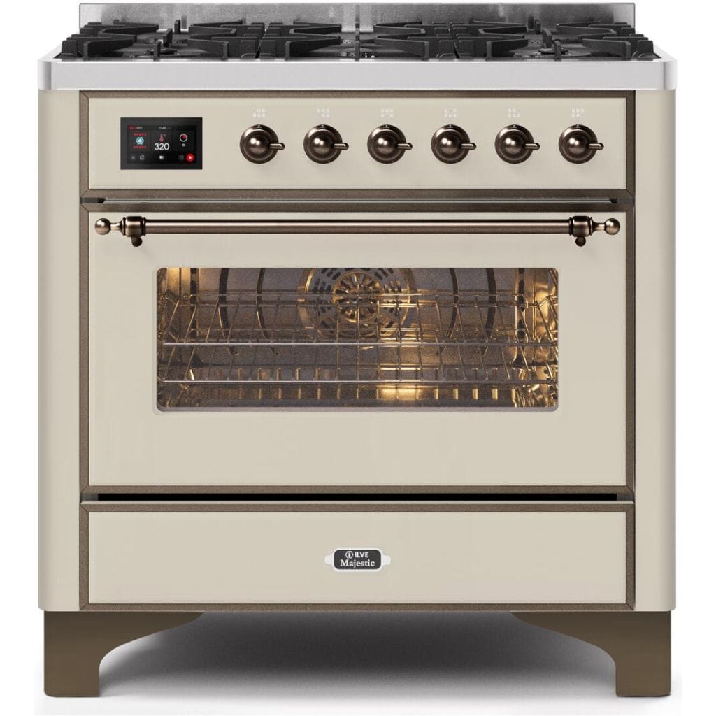 ILVE 36" 6 Sealed Burners Majestic II Series Freestanding Duel Fuel Single Oven Natural Gas Range