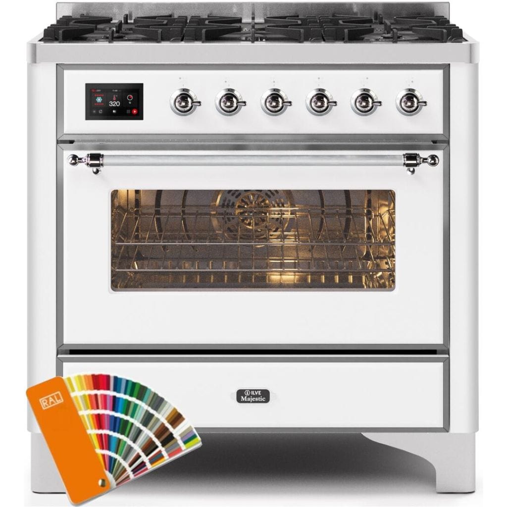 ILVE 36" 6 Sealed Burners Majestic II Series Freestanding Duel Fuel Single Oven Natural Gas Range