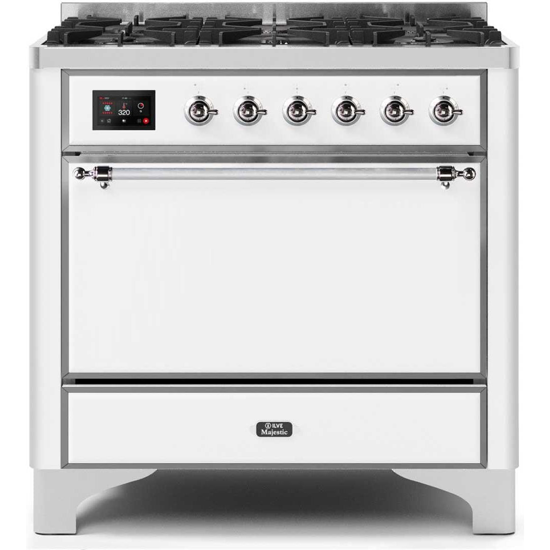 ILVE 36" 6 Sealed Burners Majestic II Series Freestanding Duel Fuel Single Oven Natural Gas Range