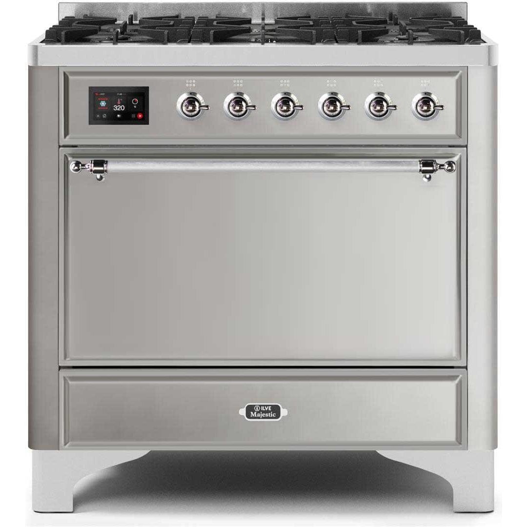 ILVE 36" 6 Sealed Burners Majestic II Series Freestanding Duel Fuel Single Oven Natural Gas Range