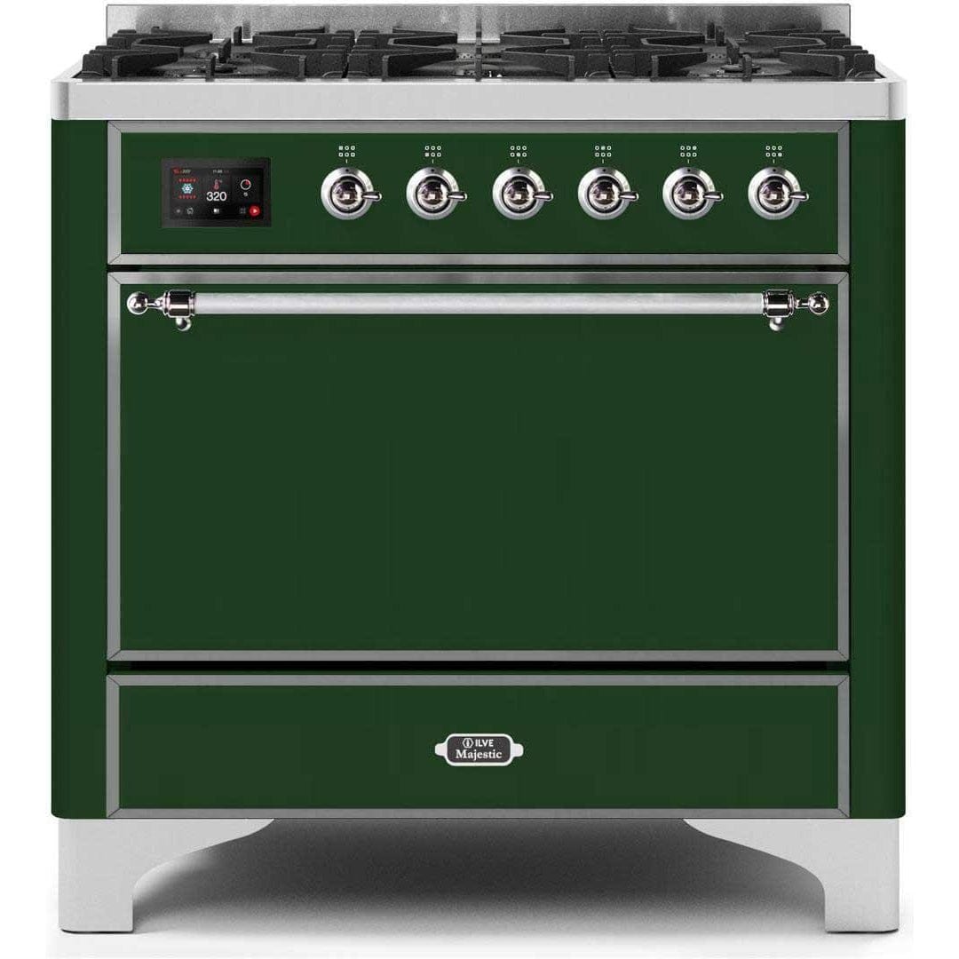 ILVE 36" 6 Sealed Burners Majestic II Series Freestanding Duel Fuel Single Oven Natural Gas Range