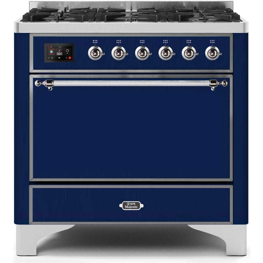 ILVE 36" 6 Sealed Burners Majestic II Series Freestanding Duel Fuel Single Oven Natural Gas Range