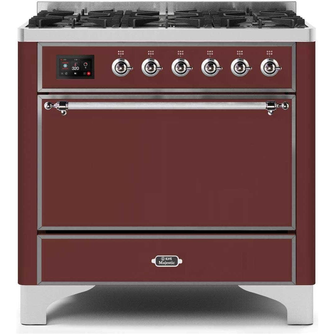 ILVE 36" 6 Sealed Burners Majestic II Series Freestanding Duel Fuel Single Oven Natural Gas Range