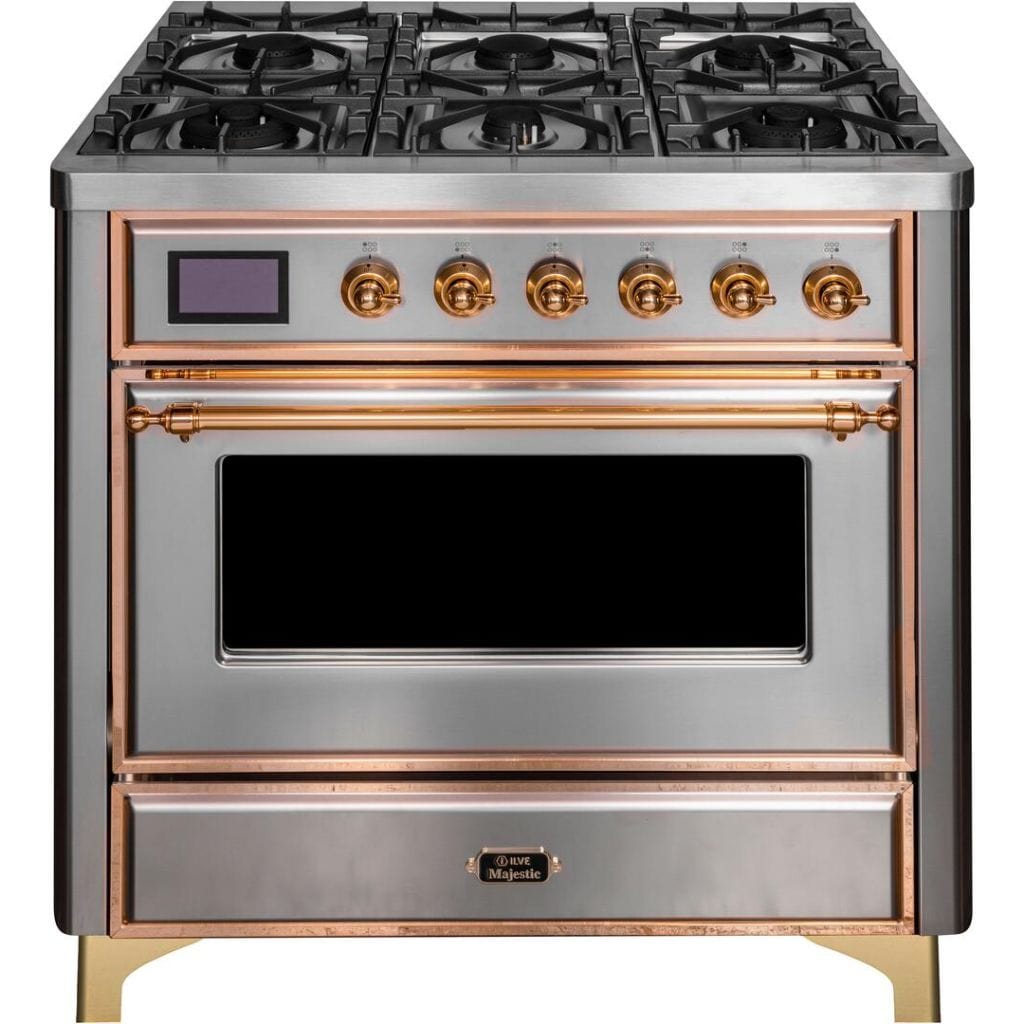 ILVE 36" 6 Sealed Burners Majestic II Series Freestanding Duel Fuel Single Oven Natural Gas Range