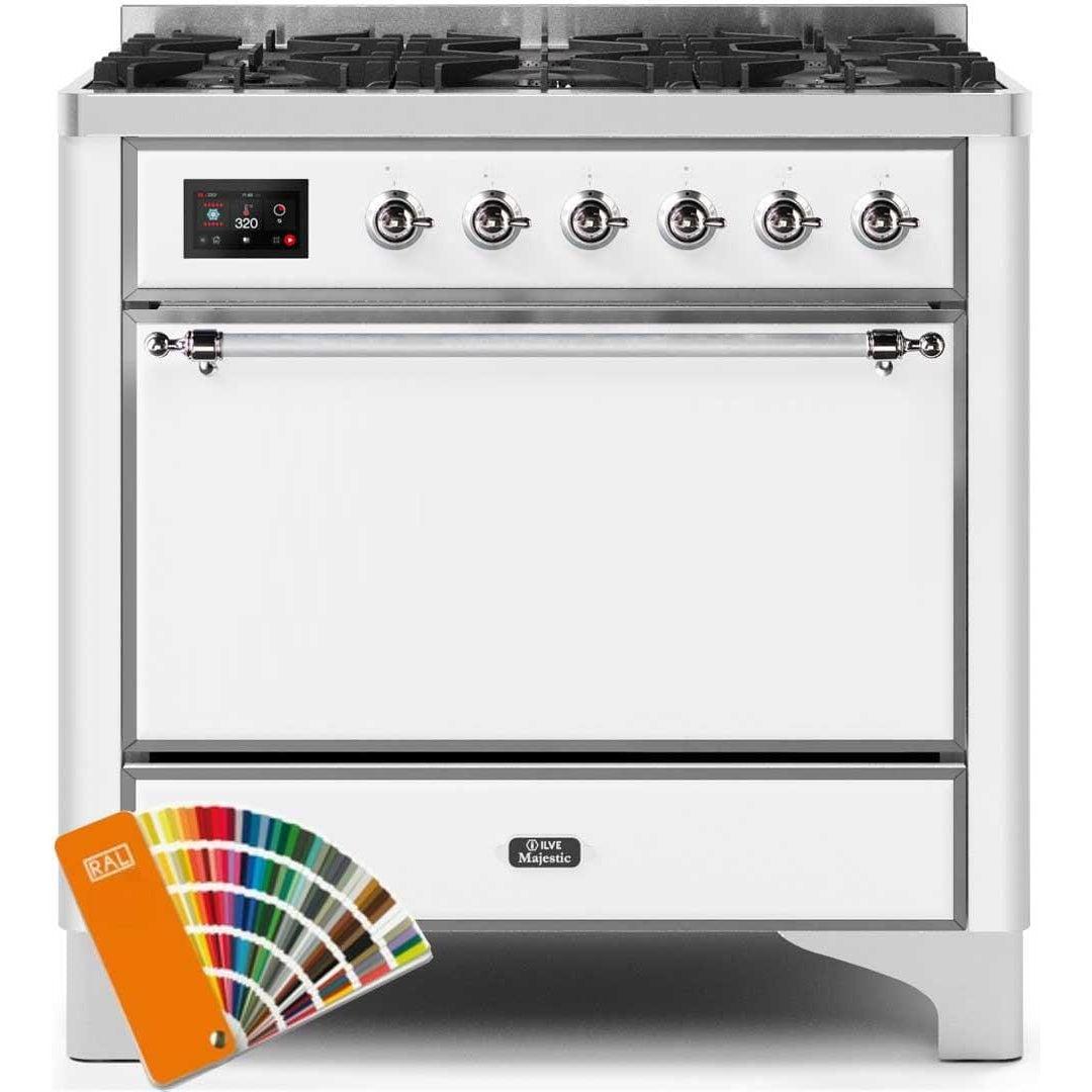 ILVE 36" 6 Sealed Burners Majestic II Series Freestanding Duel Fuel Single Oven Natural Gas Range