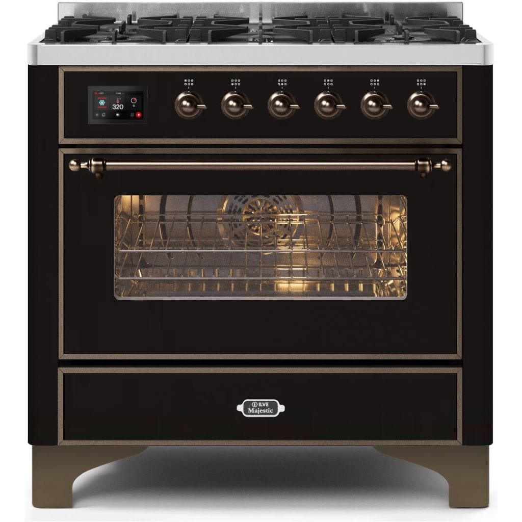 ILVE 36" 6 Sealed Burners Majestic II Series Freestanding Duel Fuel Single Oven Natural Gas Range