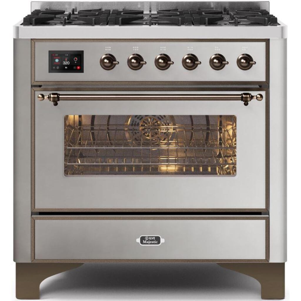 ILVE 36" 6 Sealed Burners Majestic II Series Freestanding Duel Fuel Single Oven Natural Gas Range