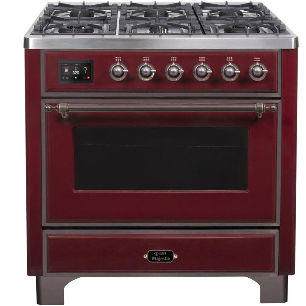 ILVE 36" 6 Sealed Burners Majestic II Series Freestanding Duel Fuel Single Oven Natural Gas Range