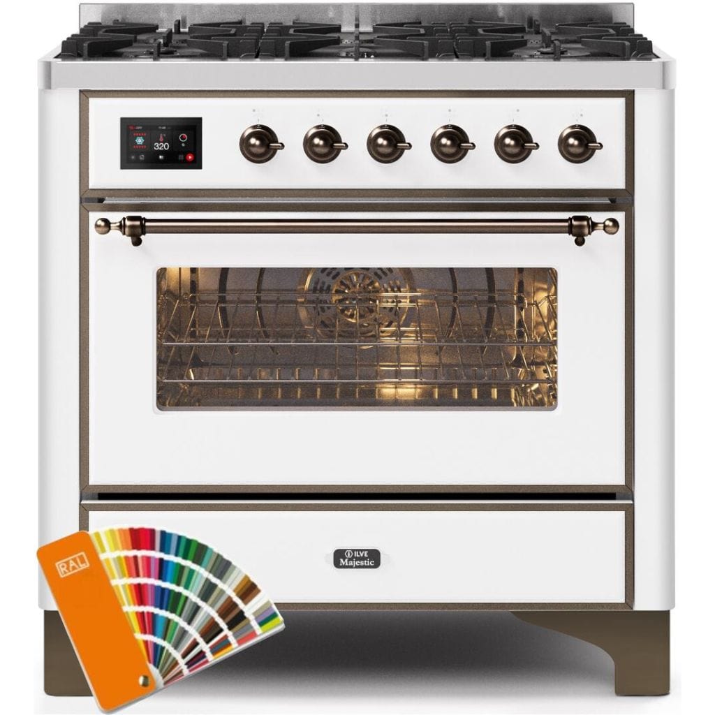 ILVE 36" 6 Sealed Burners Majestic II Series Freestanding Duel Fuel Single Oven Natural Gas Range