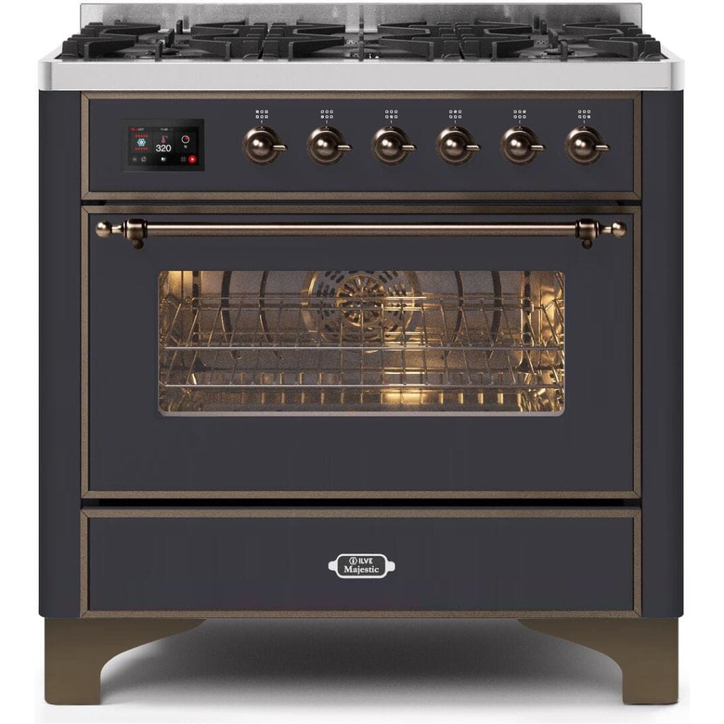 ILVE 36" 6 Sealed Burners Majestic II Series Freestanding Duel Fuel Single Oven Natural Gas Range