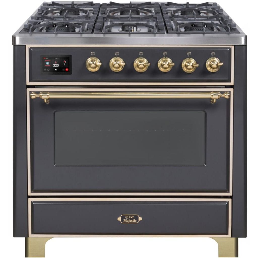 ILVE 36" 6 Sealed Burners Majestic II Series Freestanding Duel Fuel Single Oven Natural Gas Range