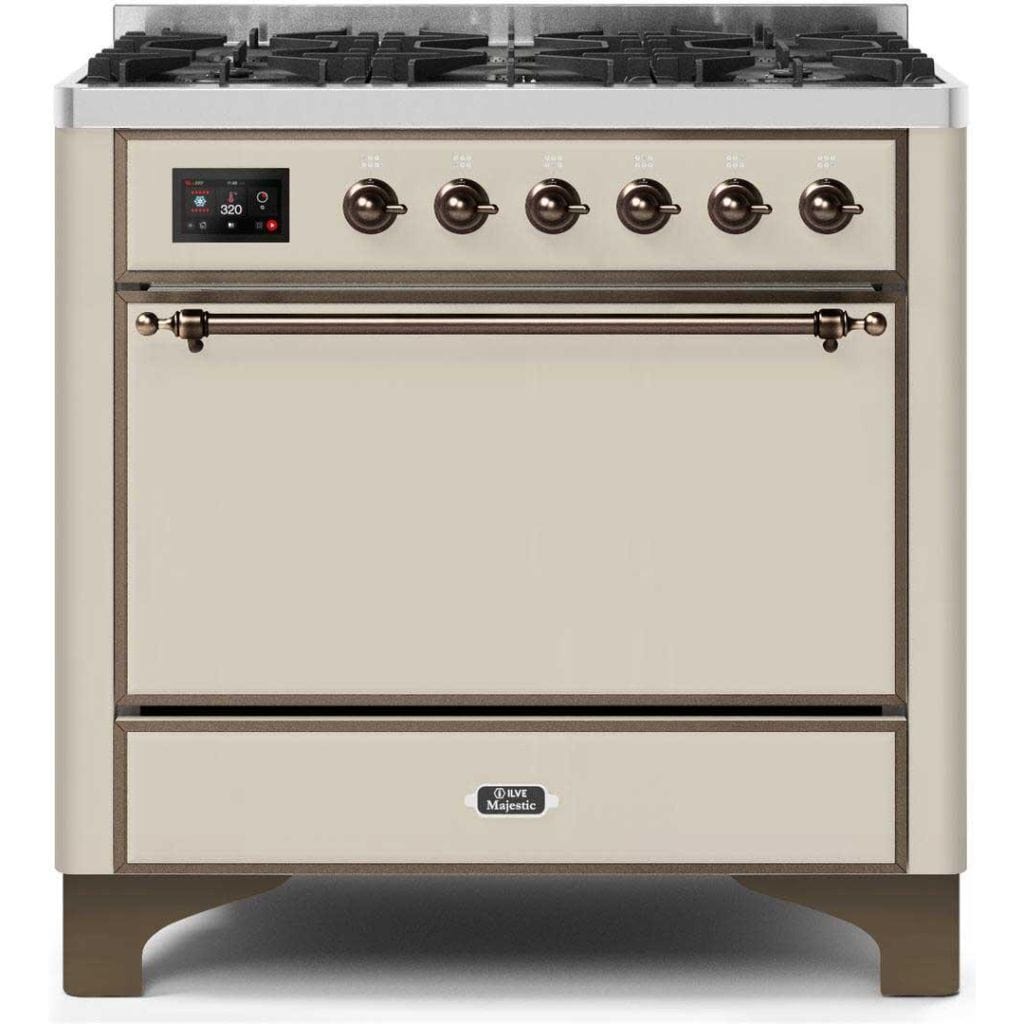 ILVE 36" 6 Sealed Burners Majestic II Series Freestanding Duel Fuel Single Oven Natural Gas Range