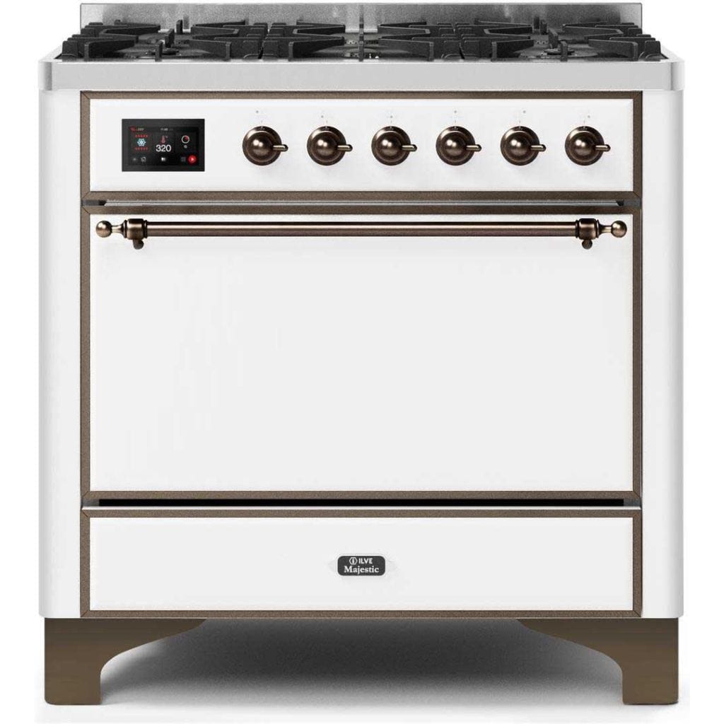 ILVE 36" 6 Sealed Burners Majestic II Series Freestanding Duel Fuel Single Oven Natural Gas Range