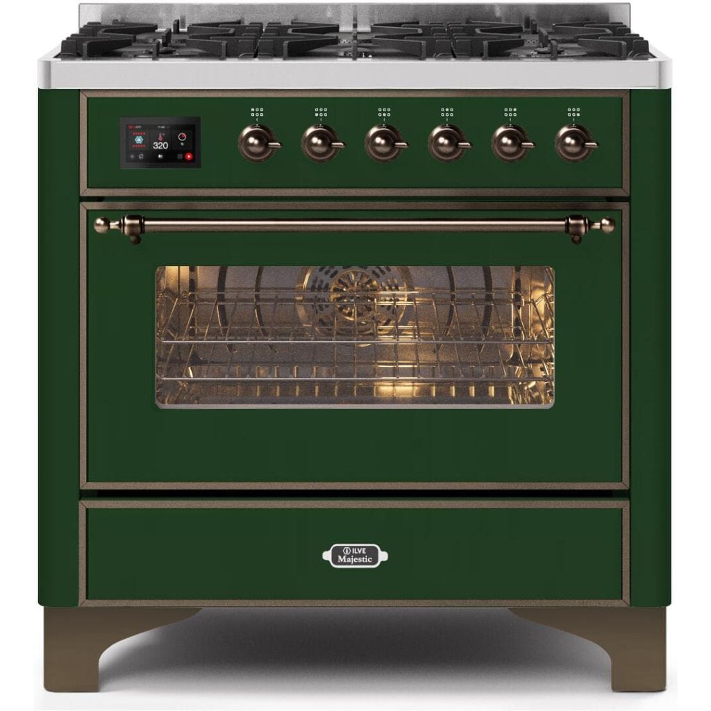 ILVE 36" 6 Sealed Burners Majestic II Series Freestanding Duel Fuel Single Oven Natural Gas Range