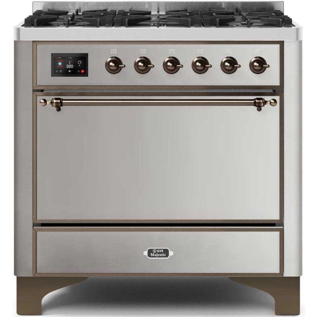 ILVE 36" 6 Sealed Burners Majestic II Series Freestanding Duel Fuel Single Oven Natural Gas Range