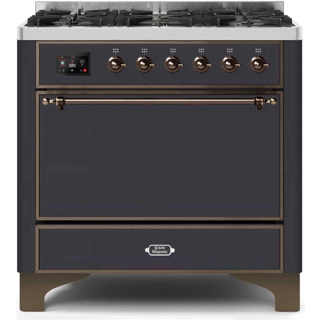 ILVE 36" 6 Sealed Burners Majestic II Series Freestanding Duel Fuel Single Oven Natural Gas Range