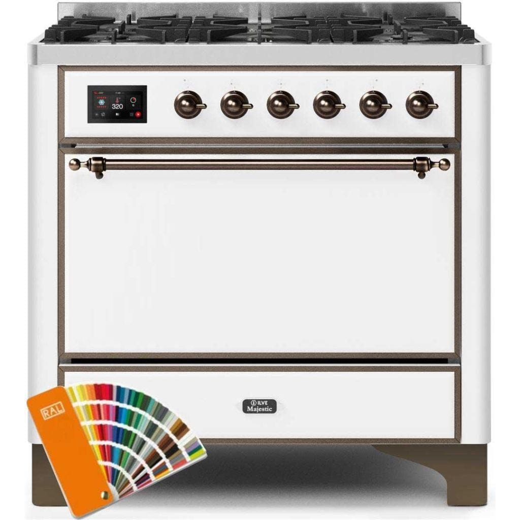 ILVE 36" 6 Sealed Burners Majestic II Series Freestanding Duel Fuel Single Oven Natural Gas Range