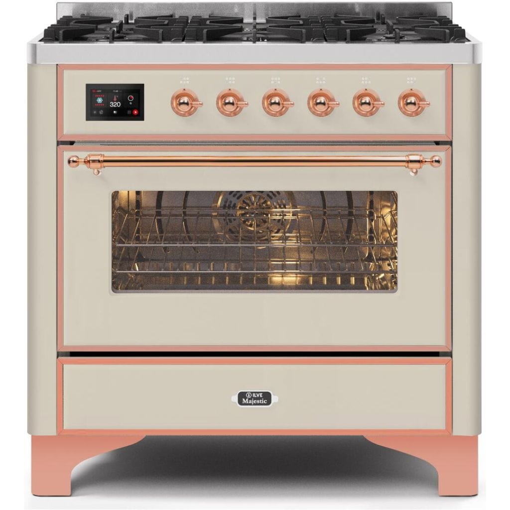 ILVE 36" 6 Sealed Burners Majestic II Series Freestanding Duel Fuel Single Oven Natural Gas Range