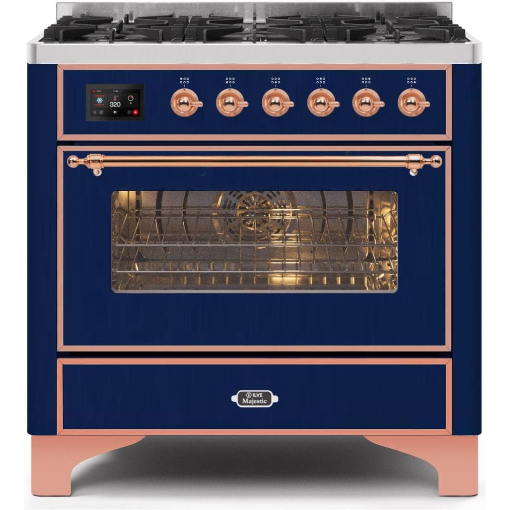 ILVE 36" 6 Sealed Burners Majestic II Series Freestanding Duel Fuel Single Oven Natural Gas Range