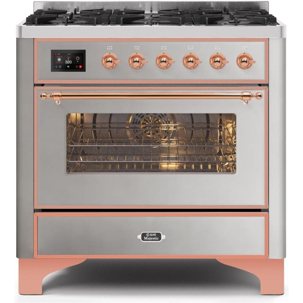 ILVE 36" 6 Sealed Burners Majestic II Series Freestanding Duel Fuel Single Oven Natural Gas Range