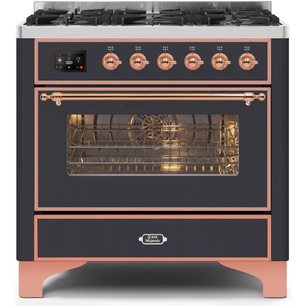 ILVE 36" 6 Sealed Burners Majestic II Series Freestanding Duel Fuel Single Oven Natural Gas Range