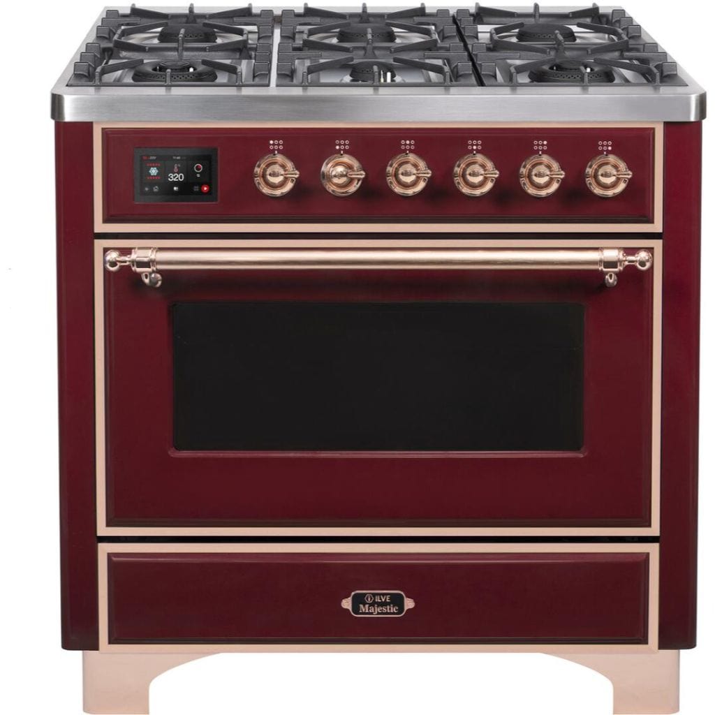 ILVE 36" 6 Sealed Burners Majestic II Series Freestanding Duel Fuel Single Oven Natural Gas Range