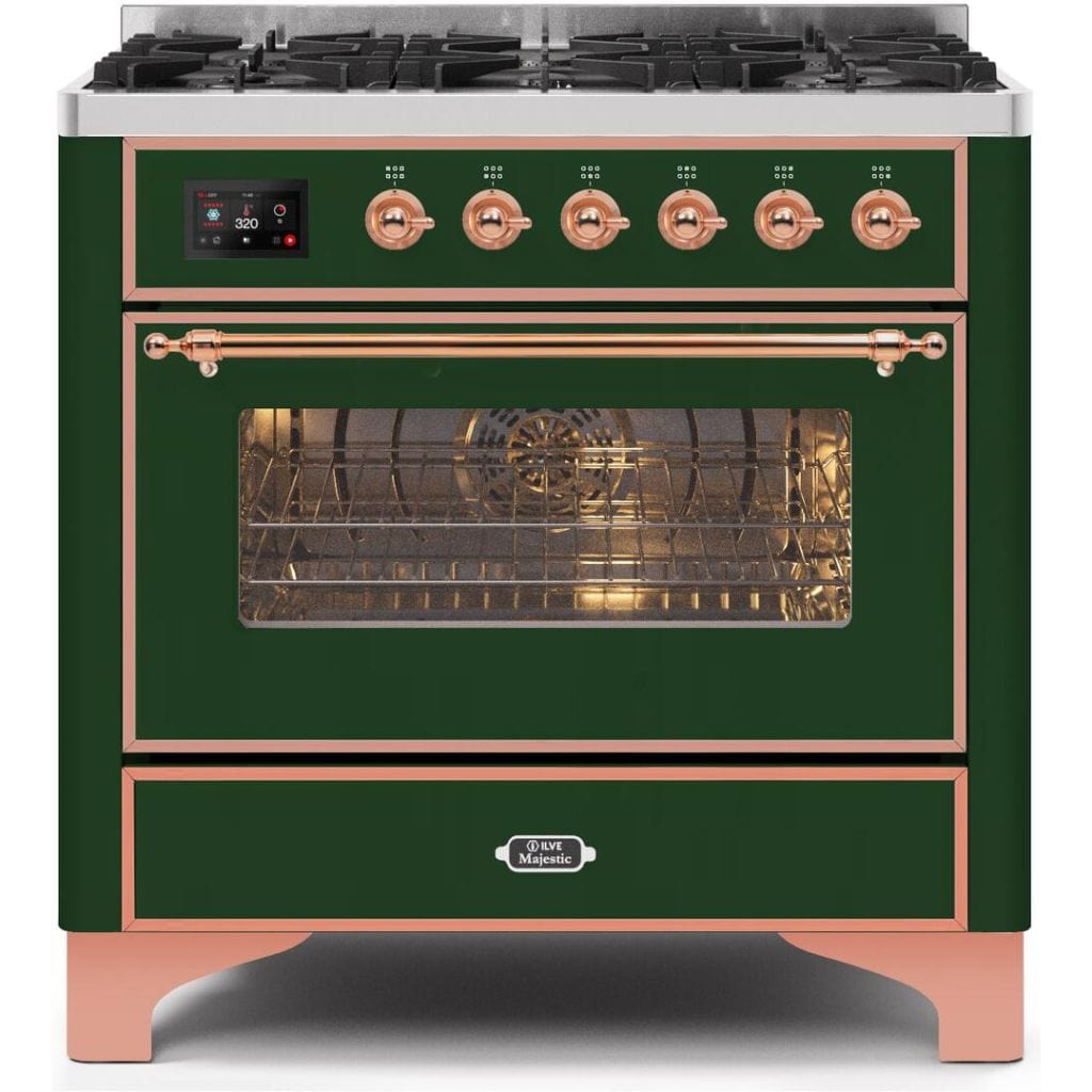 ILVE 36" 6 Sealed Burners Majestic II Series Freestanding Duel Fuel Single Oven Natural Gas Range