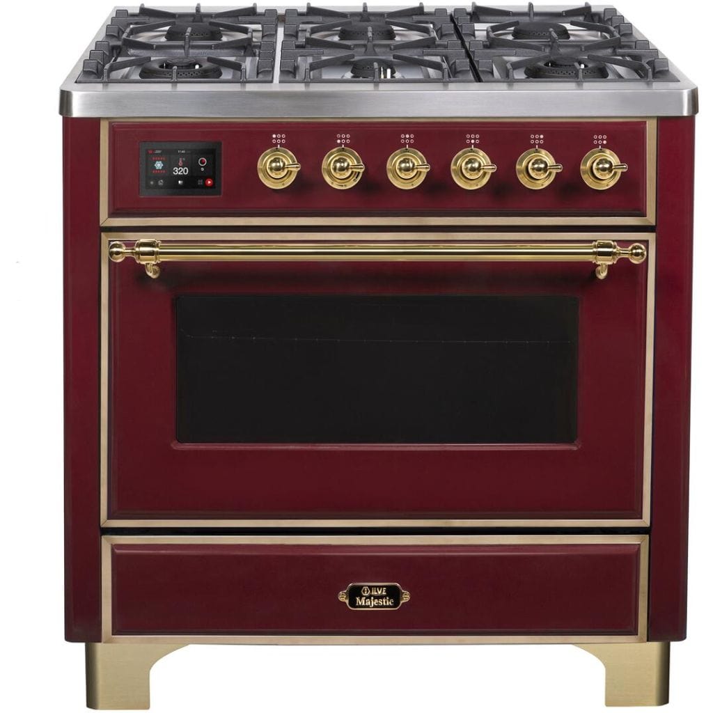 ILVE 36" 6 Sealed Burners Majestic II Series Freestanding Duel Fuel Single Oven Natural Gas Range