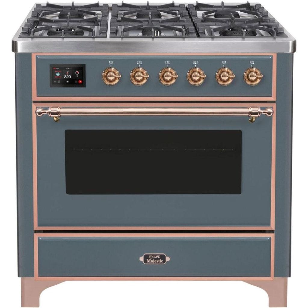 ILVE 36" 6 Sealed Burners Majestic II Series Freestanding Duel Fuel Single Oven Natural Gas Range