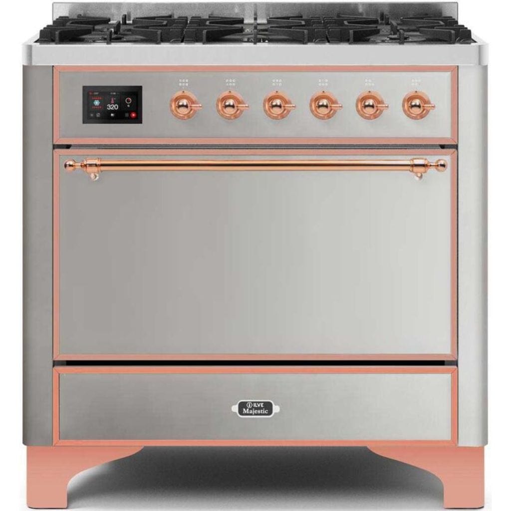 ILVE 36" 6 Sealed Burners Majestic II Series Freestanding Duel Fuel Single Oven Natural Gas Range