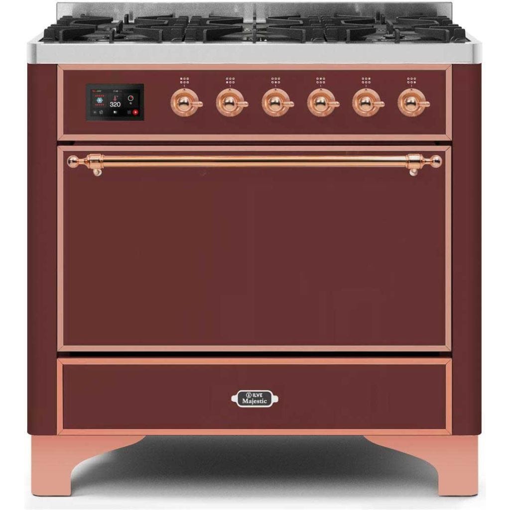 ILVE 36" 6 Sealed Burners Majestic II Series Freestanding Duel Fuel Single Oven Natural Gas Range