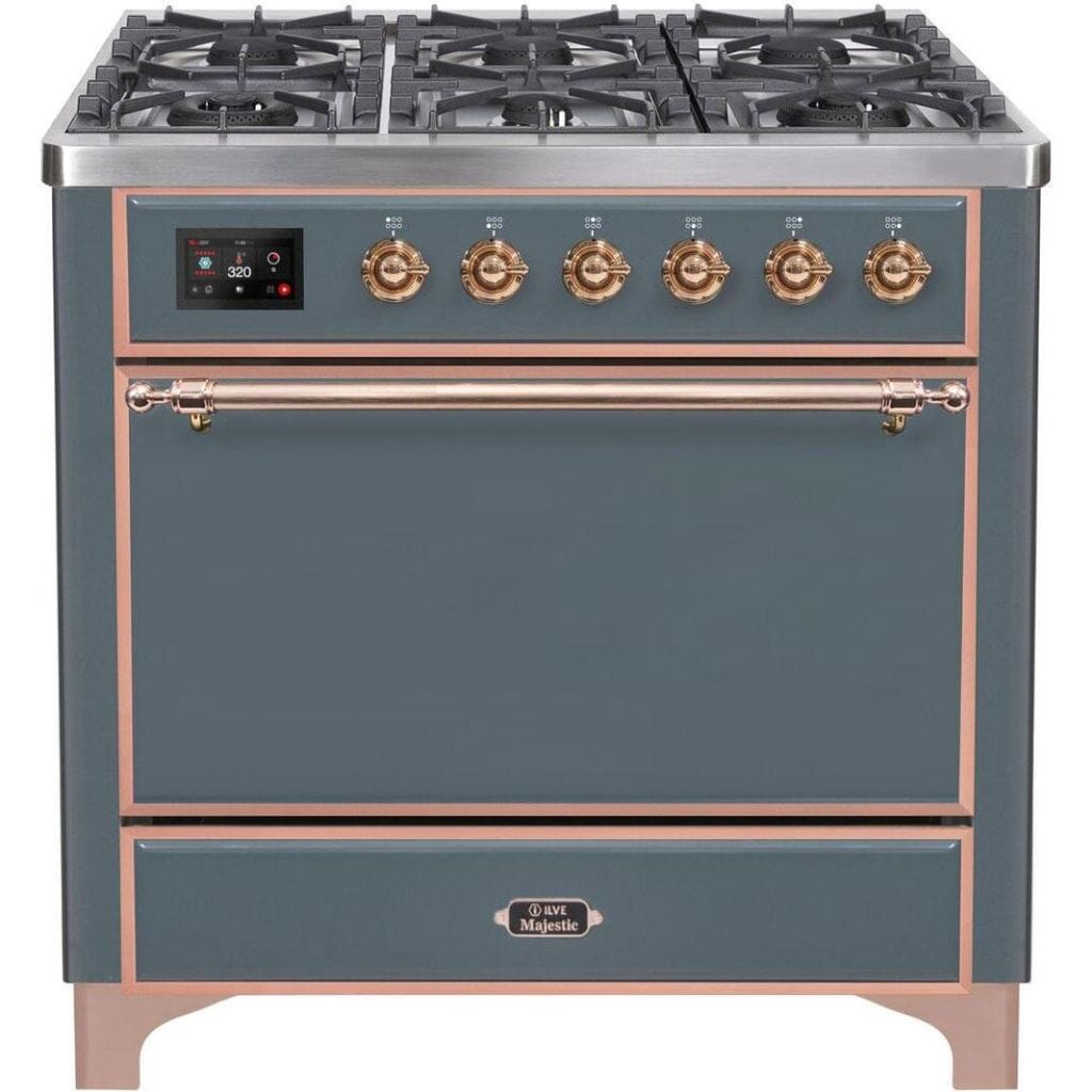 ILVE 36" 6 Sealed Burners Majestic II Series Freestanding Duel Fuel Single Oven Natural Gas Range