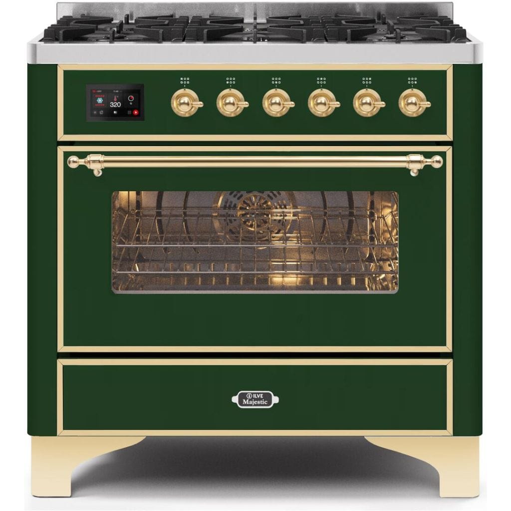 ILVE 36" 6 Sealed Burners Majestic II Series Freestanding Duel Fuel Single Oven Natural Gas Range