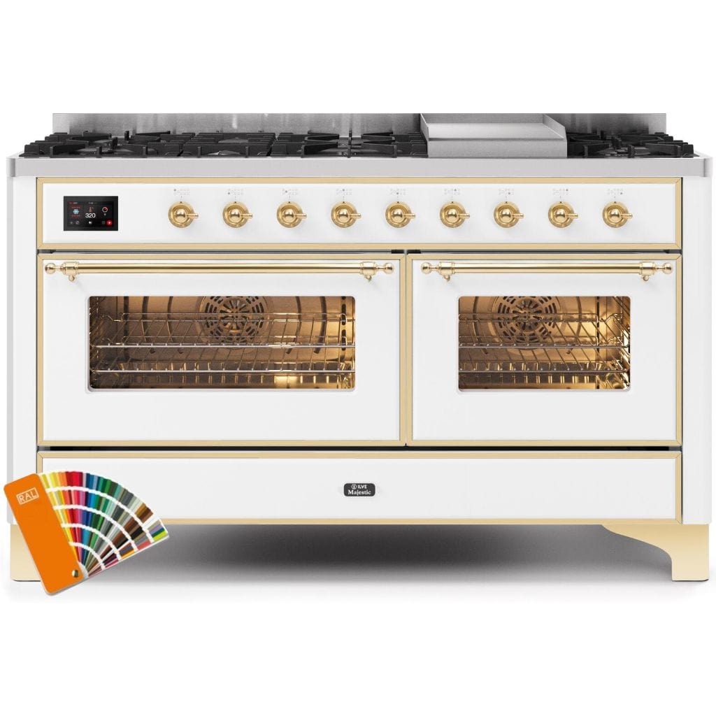 ILVE 60” 9 Sealed Burners Majestic II Series Freestanding Dual Fuel Liquid Propane Range with Trim